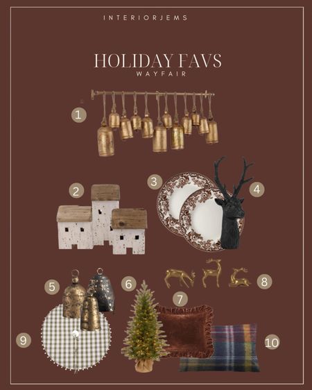 Wayfair, holiday favorites, artificial Christmas tree, hanging bells, brass bells, three skirt, holiday decor, have a Christmas Decour

#LTKhome #LTKsalealert #LTKHoliday