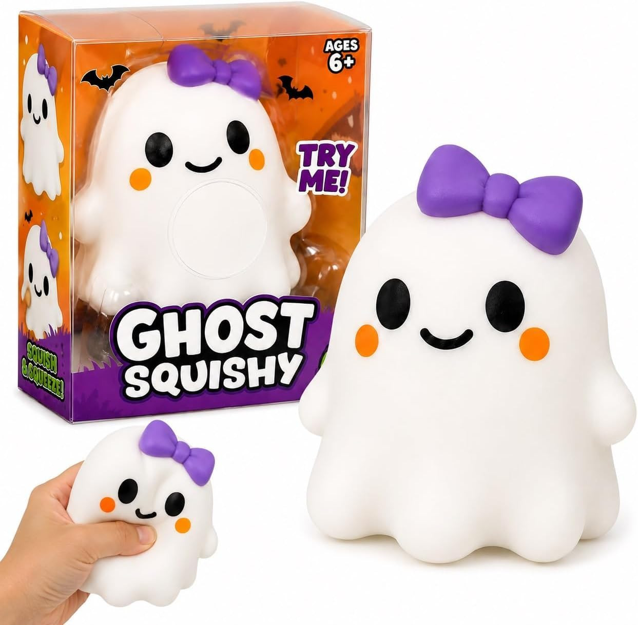 Cute Ghost Squishy 5.7 inch Jumbo Soft Slow Rising Squeeze Fidget Male Female Styles Halloween Stress Relief Desk Accessory Party Favor Kawaii Decor Classroom Gift for Kids Teens Adults | Amazon (US)