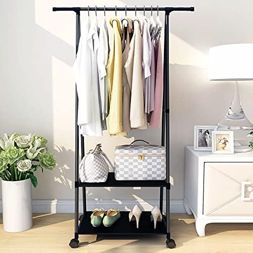 Jecpuo Clothes Rack Small Metal Garment Rack with Shelves for bedroom Rolling clothing rack for H... | Amazon (US)