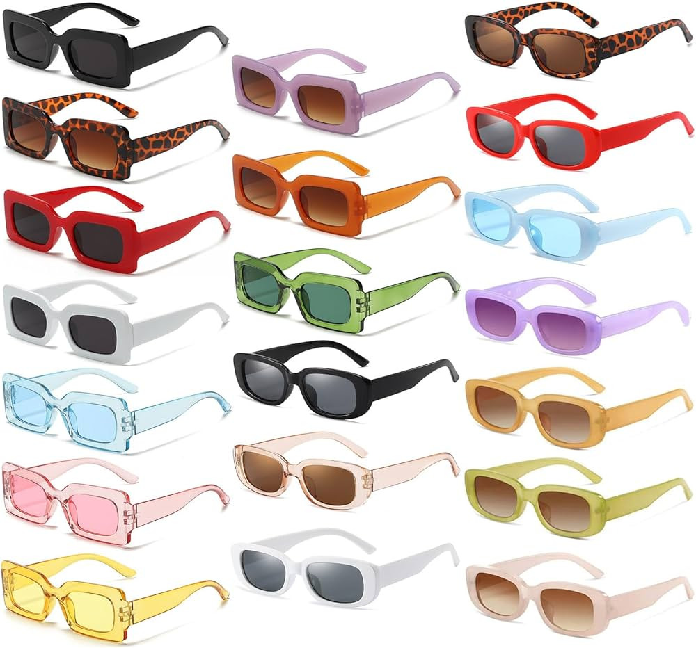 YQVIE 20 Pack Small Rectangle Sunglasses Bulk for Women Men Trendy Square Party Glasses | Amazon (US)