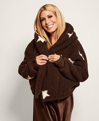 Patterned Hooded Cropped Length Button Front Lounger Jacket | Macy's