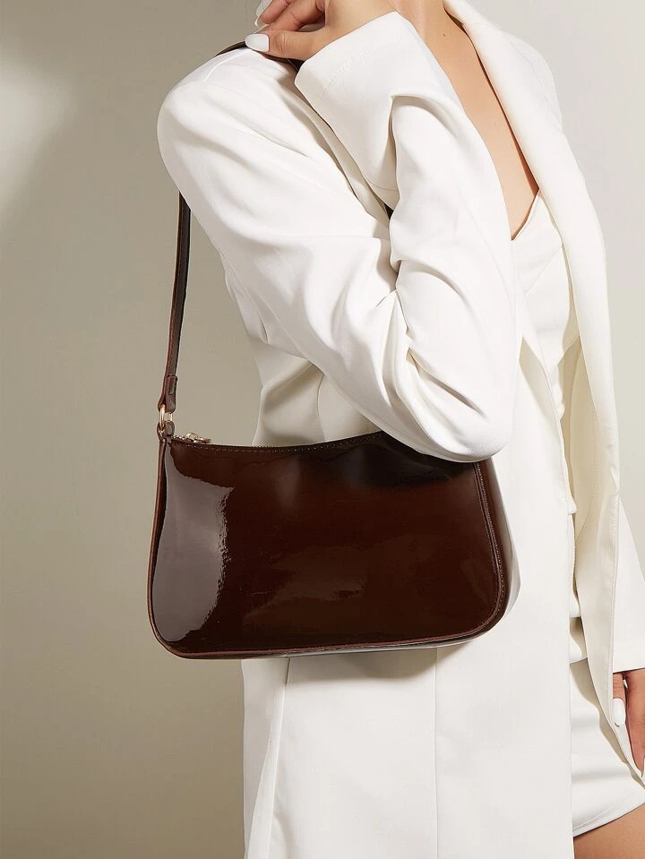 Artificial Patent Leather Minimalist Hobo Bag | SHEIN