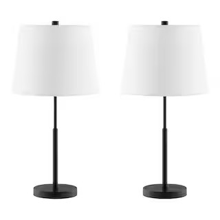 Hampton Bay Warrington 24.5 in. Black Table Lamp Set with White Fabric Shades and (Set of 2) 2424... | The Home Depot