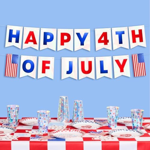 xo, Fetti Happy Fourth of July Foil Flag Banner - 5 Ft., Foil | USA Party Favors, American Flag P... | Amazon (US)