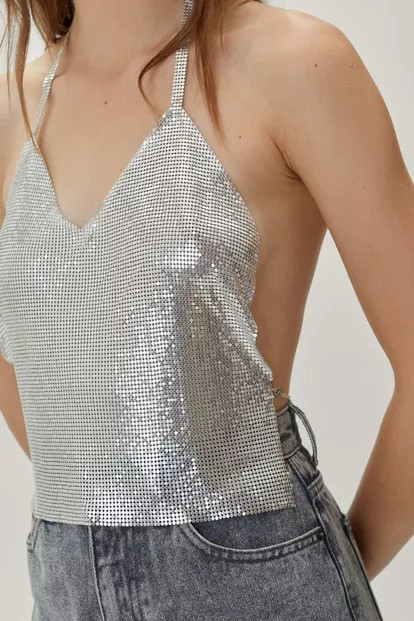 Chainmail Extreme Plunge Halterneck Top | Nasty Gal (US)
