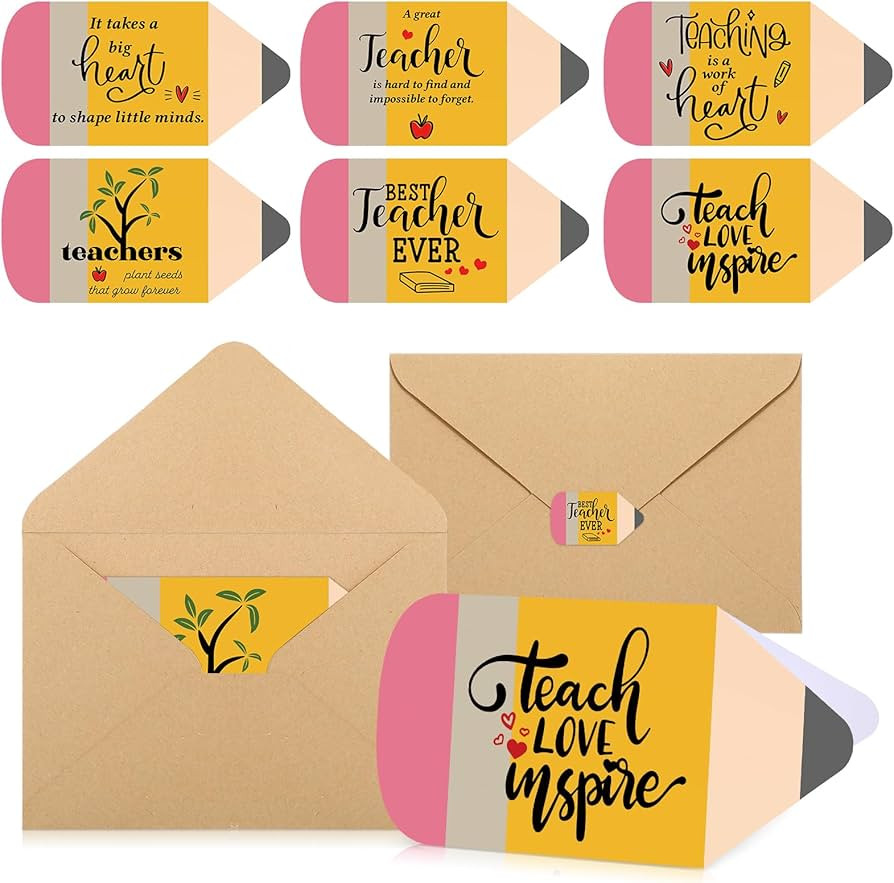 Spakon 24 Sets Teacher Appreciation Gift Bulk Teacher Appreciation Cards with Envelope and Sticke... | Amazon (US)