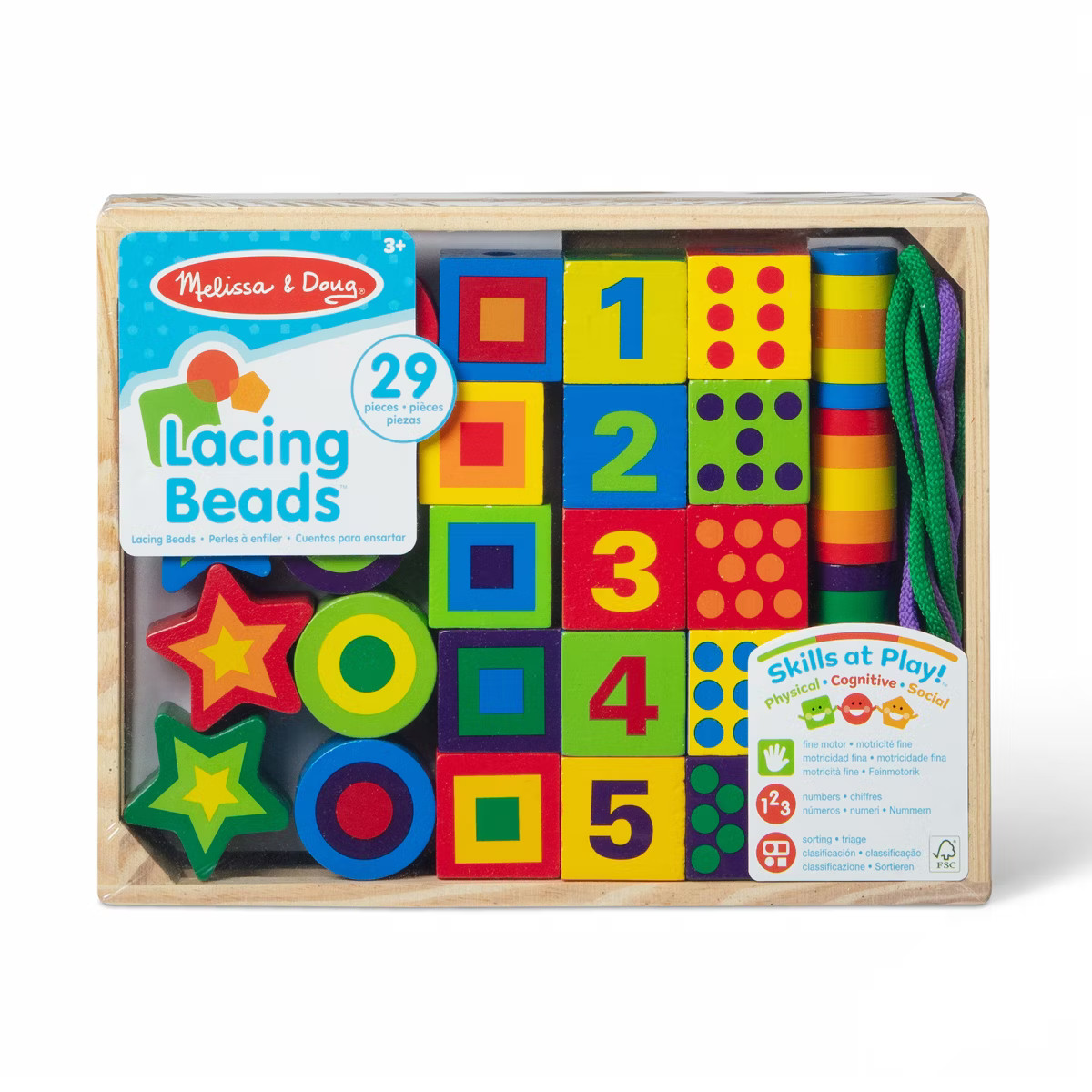 Melissa & Doug Deluxe Wooden Lacing Beads - Educational Activity With 27 Beads and 2 Laces | Target