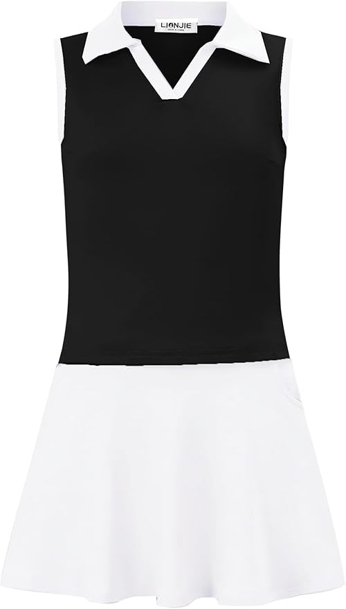 LIONJIE Kids Girls Tennis Golf Dress Outfit Sleeveless Dress with Pockets Athletic Skorts and Pol... | Amazon (US)