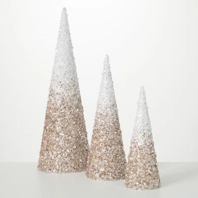 11.5-20" Ombre' Glitter Cone Trees Set/6 (Champagne Gold) | Wayfair North America