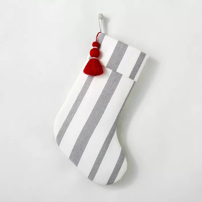 Bold Stripes with Red Tassel Holiday Stocking Black/White - Hearth & Hand™ with Magnolia | Target
