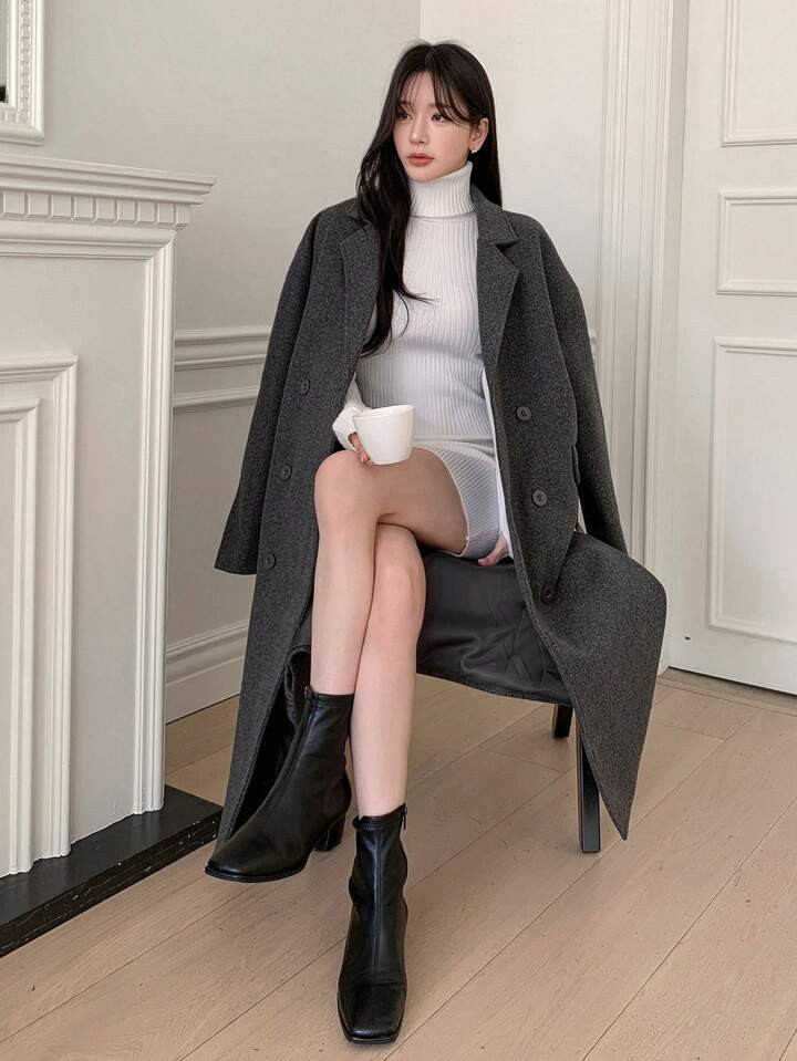 DAZY Women's Double-breasted Long Woolen Coat | SHEIN