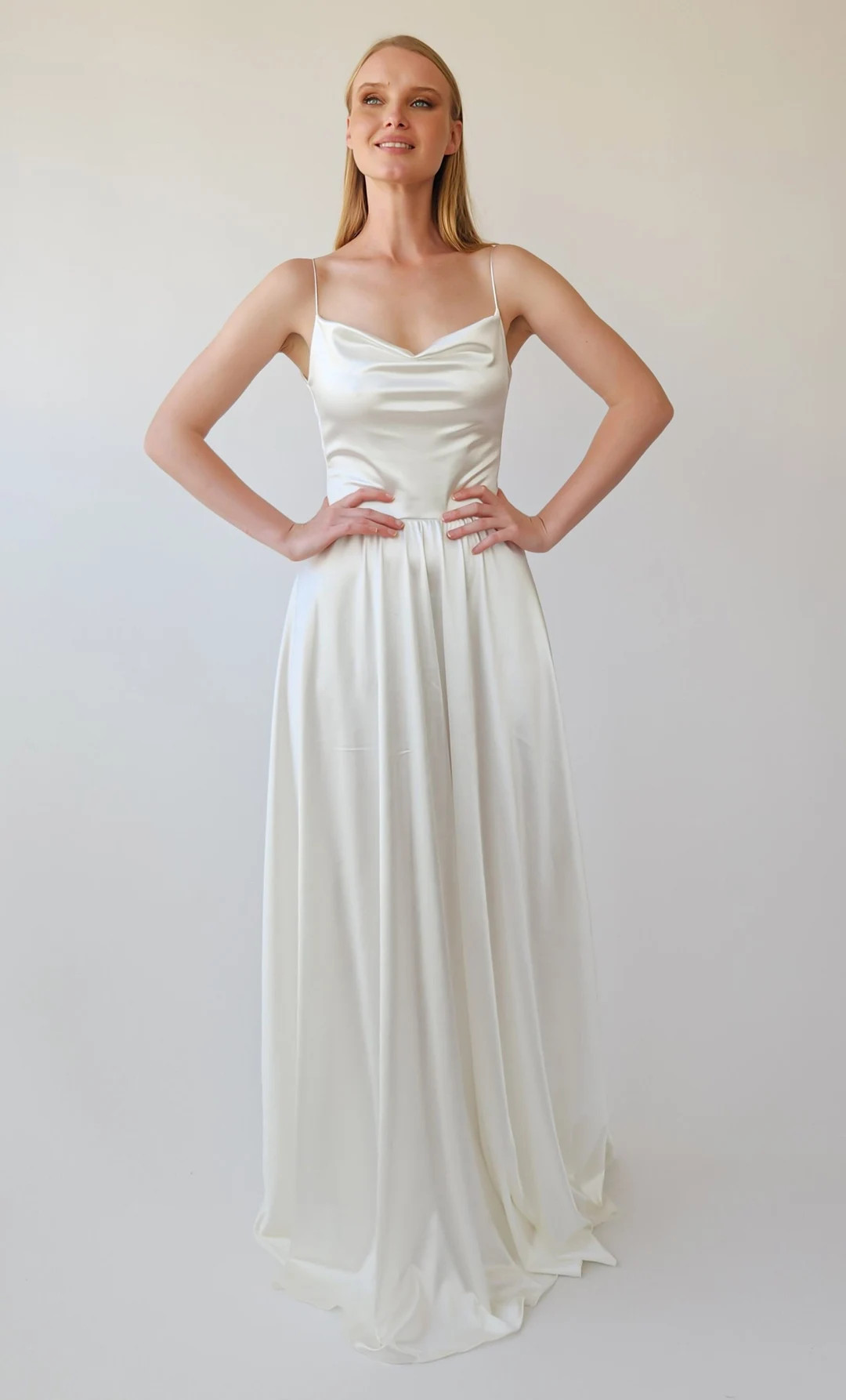 New Collection 2023 Ivory Cowl Neck Cami dress Satin Wedding Dress ,Bare Shoulders and Open Back ... | Etsy (US)