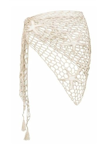 Boho Beach Cover Up for Women Sheer Crochet Sarong Wrap with Seashell Accents Poolside Coastal Getaways.(SJJ99) (Beige) | Amazon (US)