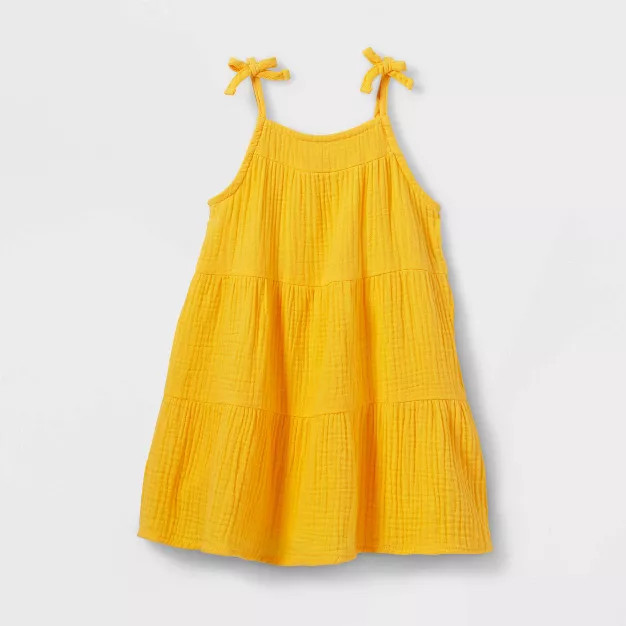 Toddler Girls' Solid Tiered Tank Top Dress - Cat & Jack™ Honey Yellow | Target