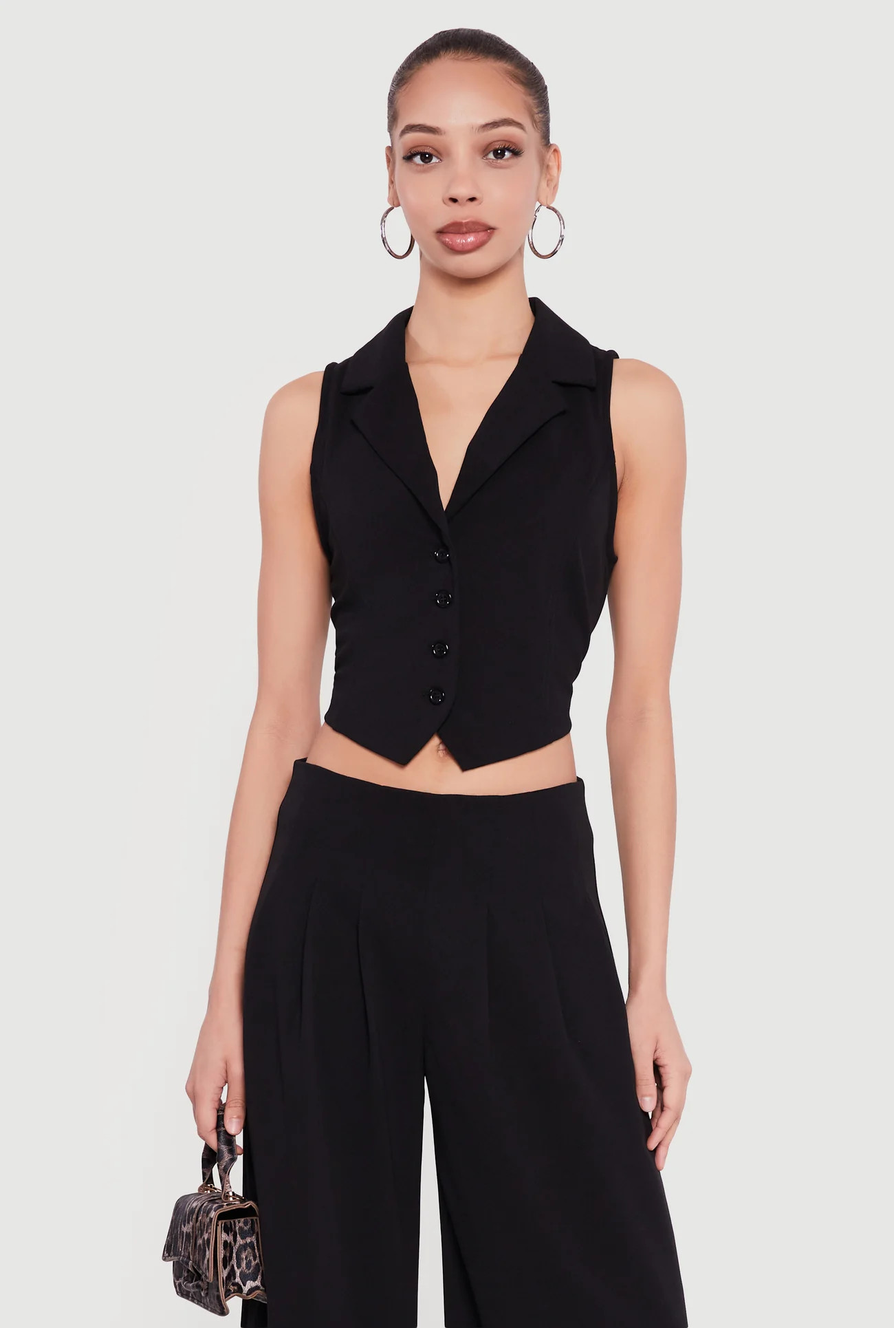 Crepe Knit Tie Back Cropped Blazer Vest | Rainbow Shops