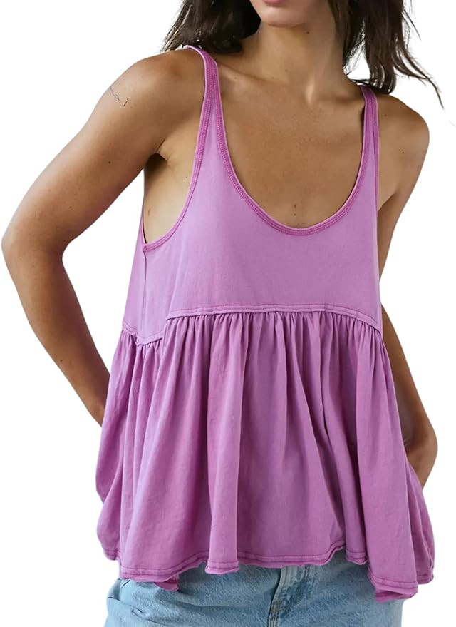 InterNos Women's Summer Flowy Tank Tops Sleeveless Strap Ruffle Shirts Babydoll Tunic Tank Peplum... | Amazon (US)