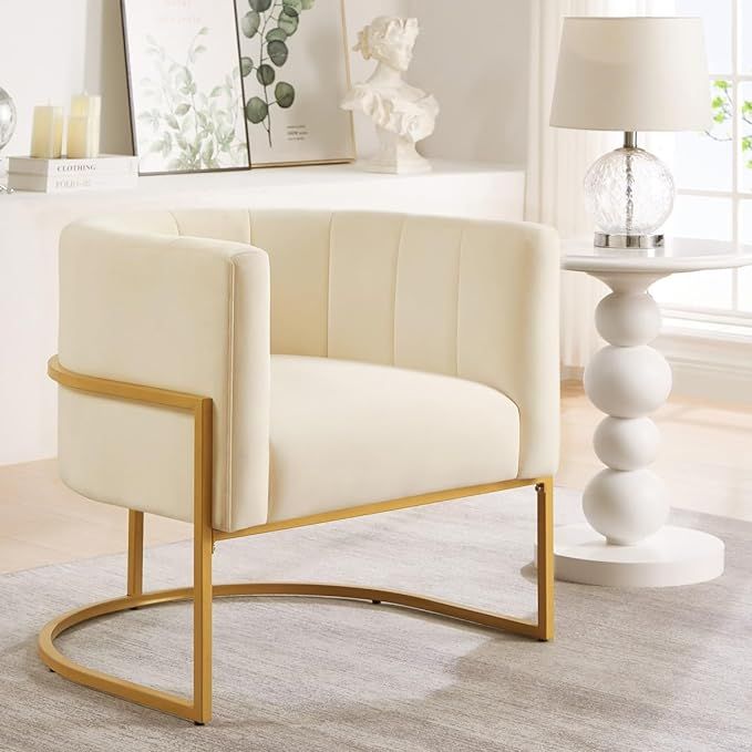 24KF Upholstered Living Room Chair Modern Jade GreenTextured Velvet Accent Chair with Golden Meta... | Amazon (US)