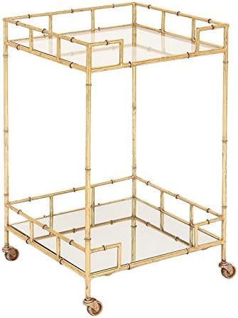 Urban Designs 7727556 Gold Leaf 2-Shelf Square Metal Mirror Mobile bar Cart Gold, Medium | Amazon (US)