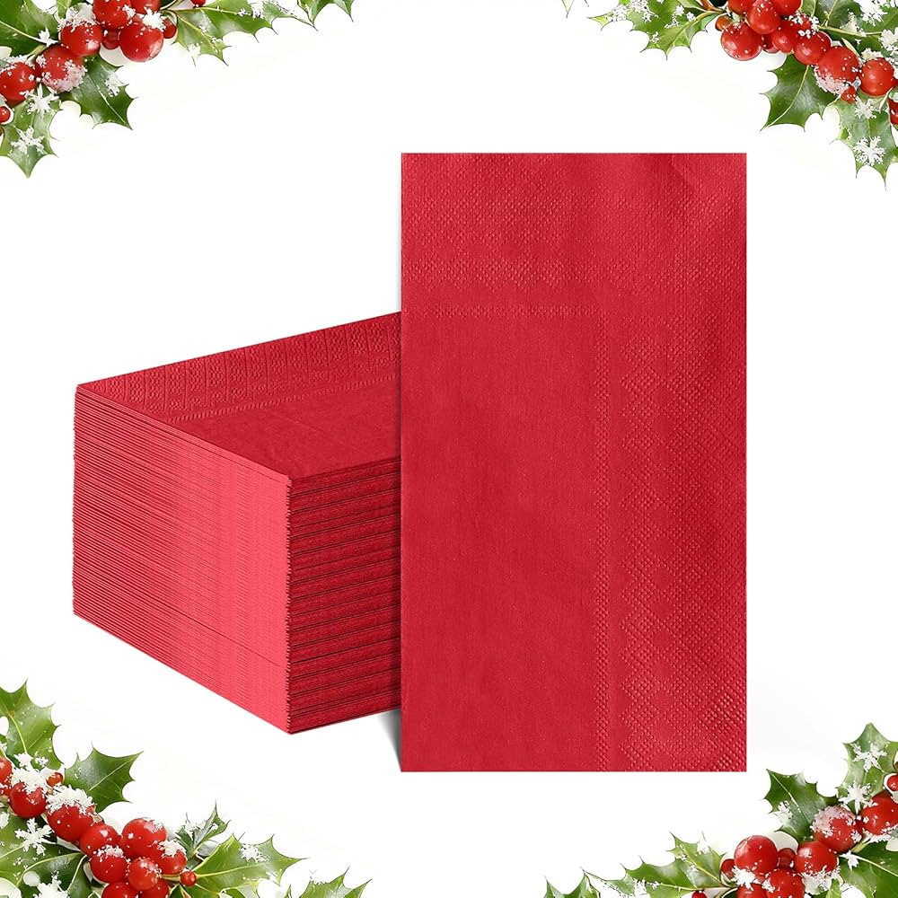 60 Pcs Red Napkins Disposable Christmas Napkins Decorative Paper Hand Towels for Bathroom Dinner ... | Amazon (US)