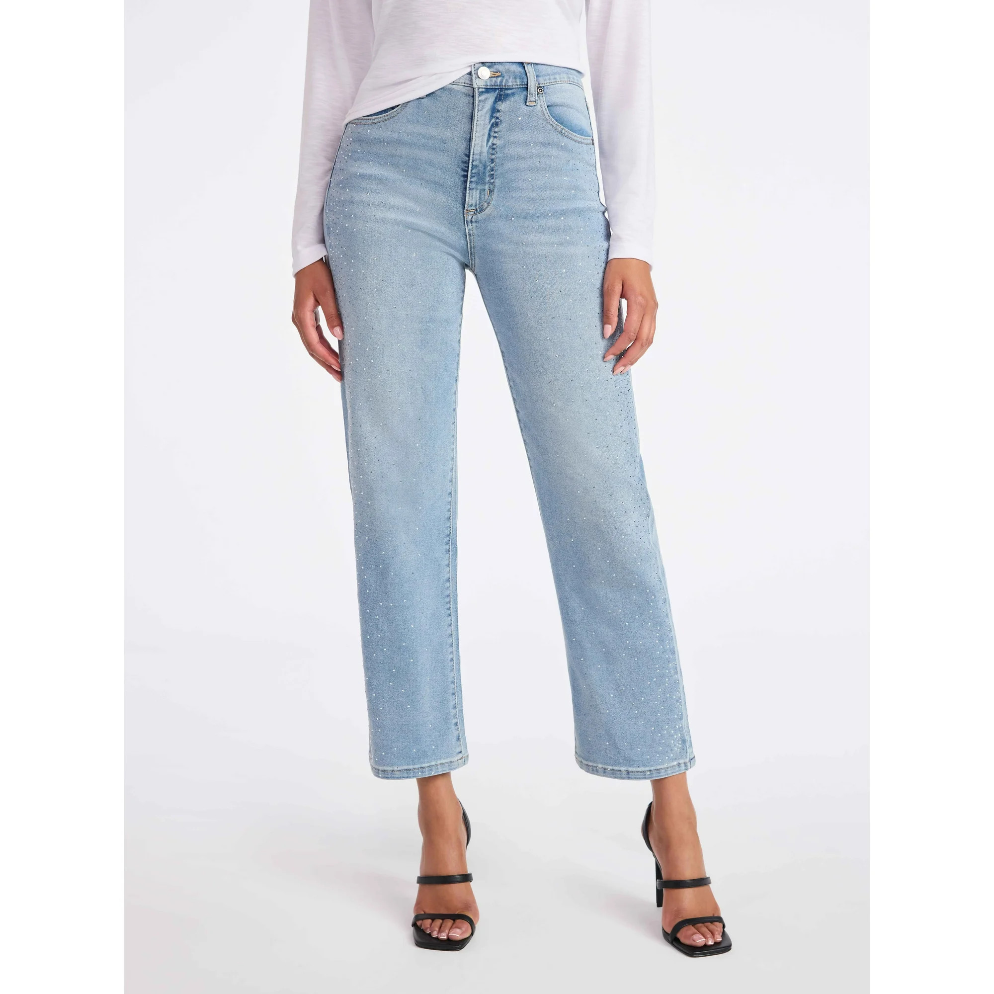 Sofia by Sofia Vergara Women's and Women's Plus Size Lana Embellished Relaxed Straight Cropped Hi... | Walmart (US)