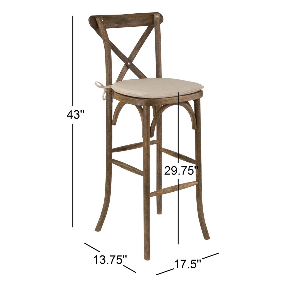Aylar 350lb. Rated Dark Antique Wood Cross Back Stackable Barstool with Cushion (Set of 2) | Wayfair North America
