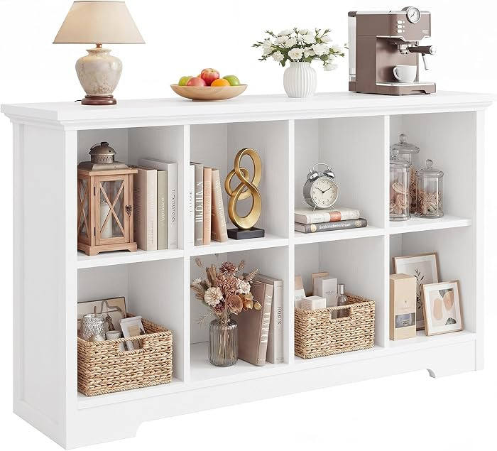 Aheaplus Wooden 8-Cube Storage Organizer with Charging Ports, Modern Cube Bookcase with Base, 3-T... | Amazon (US)