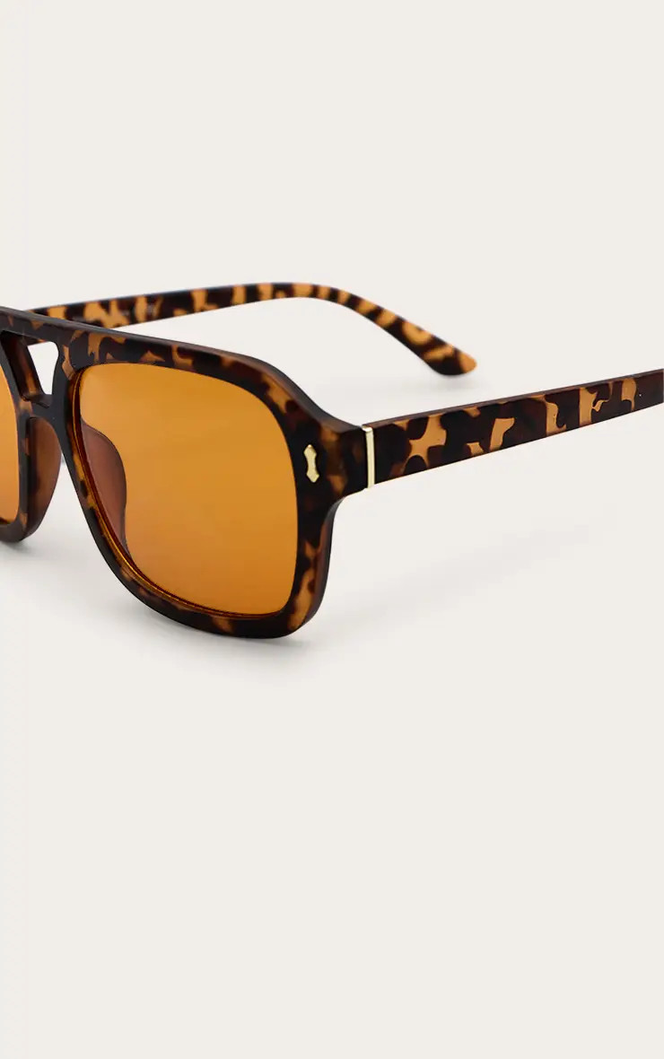 Brown Tort Frame Orange Smoke Lens Aviator Sunglasses | PrettyLittleThing UK