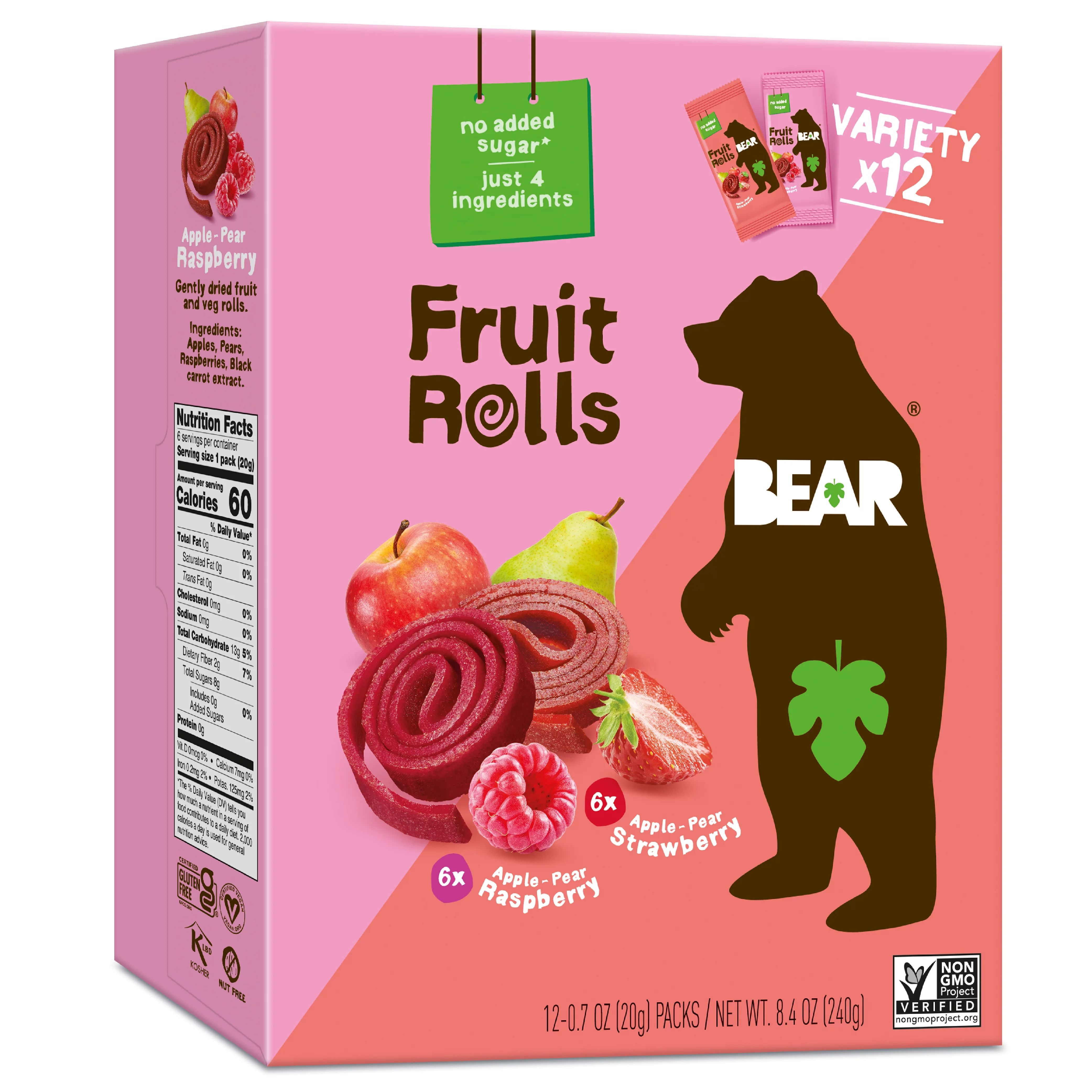 BEAR Fruit Rolls Variety Pack Straw/Rasp 8.4oz, 12 count | Walmart (US)
