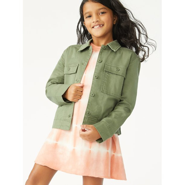Free Assembly Girls Surplus Shirt Jacket, Sizes 4-18 - Walmart.com | Walmart (US)