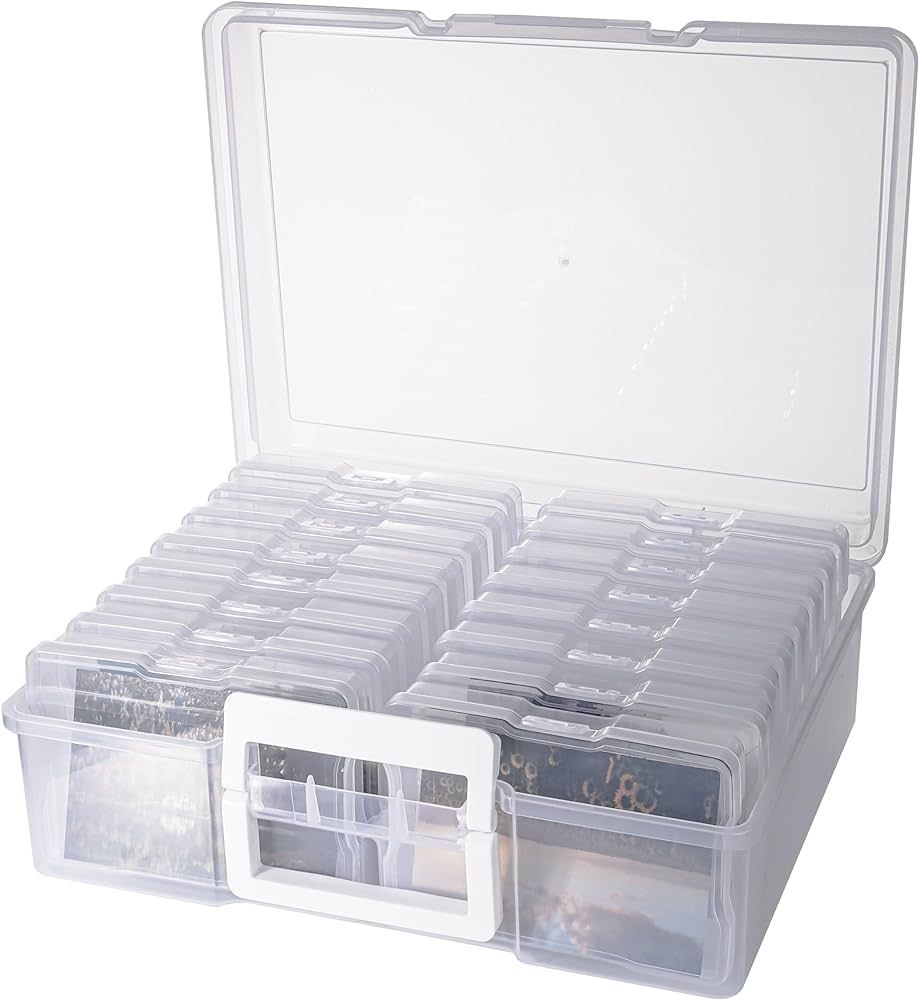 Plastic Clear Photo Storage Box And Craft Keeper With Handle,16 inner 4×6 inch Photo Cases Suita... | Amazon (US)