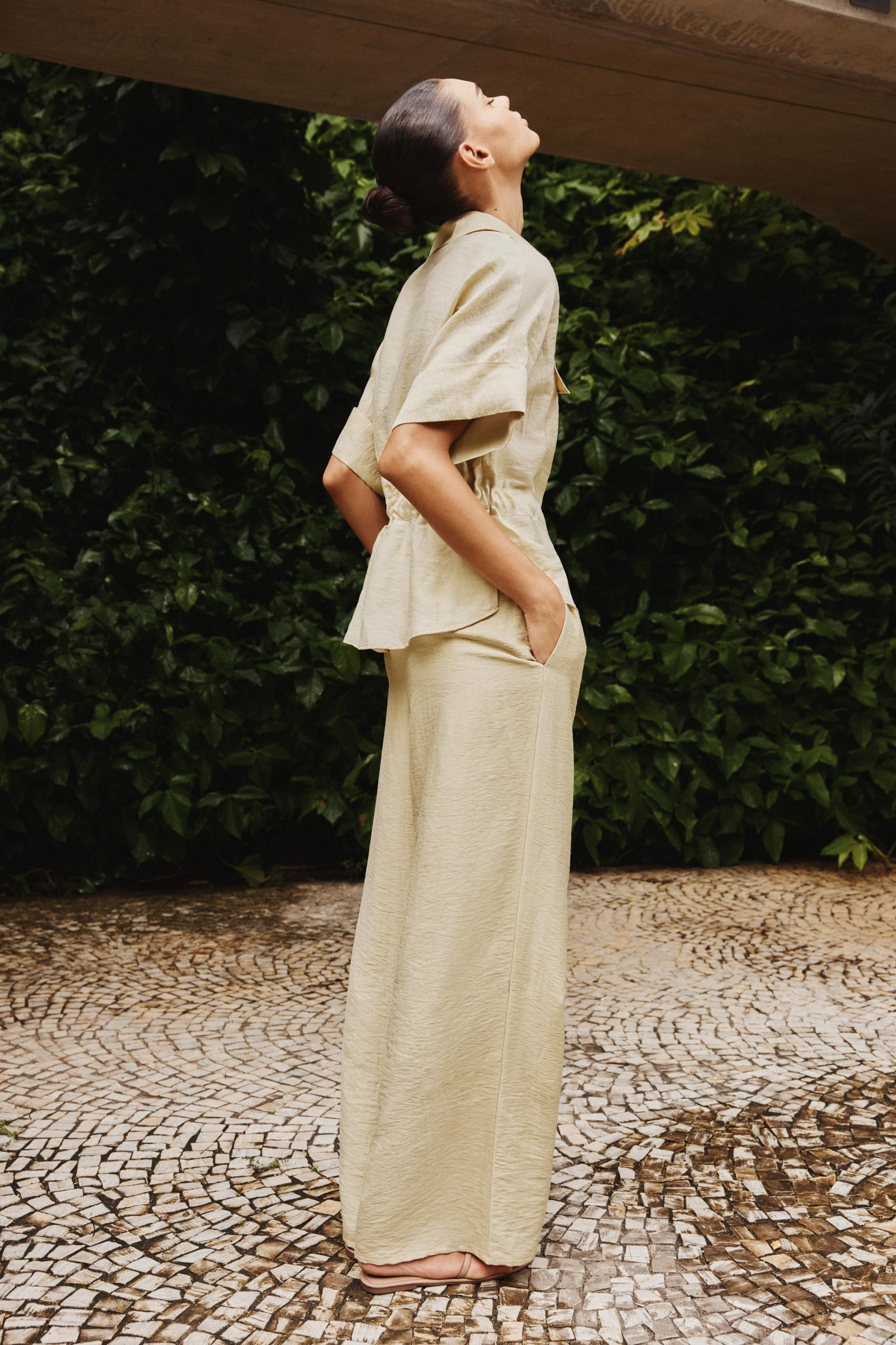 ELASTIC WAIST WIDE LEG PANTS | Zara US