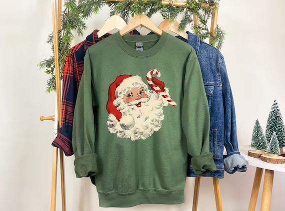 Retro Santa Shirt Christmas Sweatshirt Women Christmas Santa - Etsy | Etsy (US)