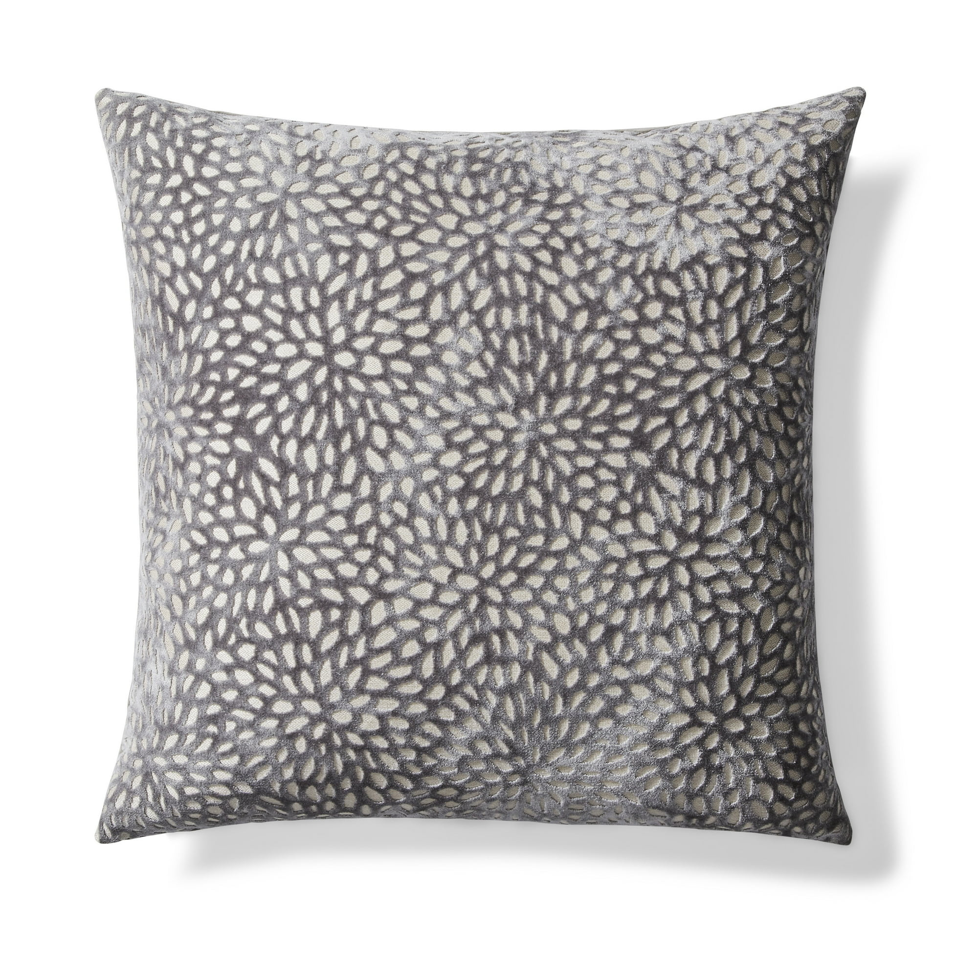 Better Homes & Gardens Gray Velvet Blooms 20X20 Square Feather Filled Throw Pillow, Single Pillow... | Walmart (US)