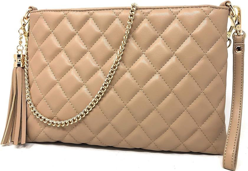 Women's Wristlet Handbags Simple Quilted Small Clutch Crossbody Bag | Amazon (US)