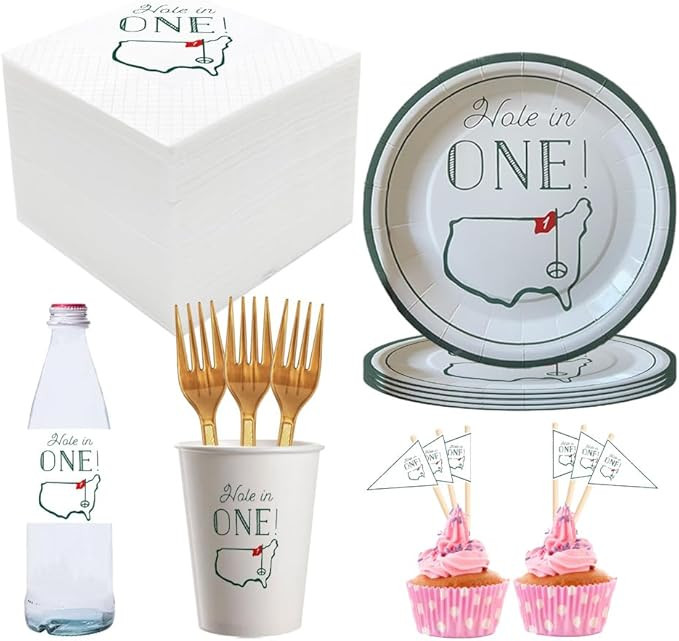 Hole in One Golf Party Decorations, 480-Piece Set with Cocktail Napkins, Plates, Cups, Bottle Lab... | Amazon (US)