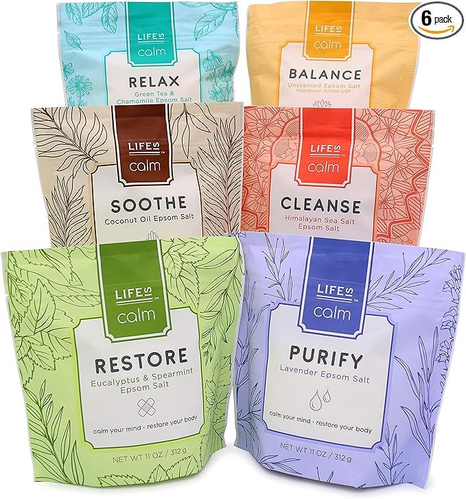 Life Is Calm Epsom Salt Spa 6-Pack l Dissolvable Therapy Formulas for Bath (Restore, Clense, Rela... | Amazon (US)