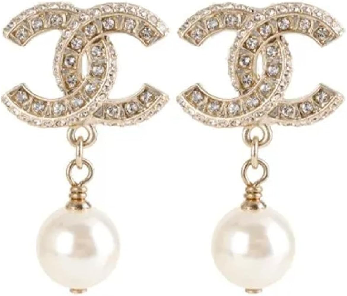 Crystal Pearl Drop Earrings, Gold Design with Rhinestones, Classic Dangle Style | Amazon (US)
