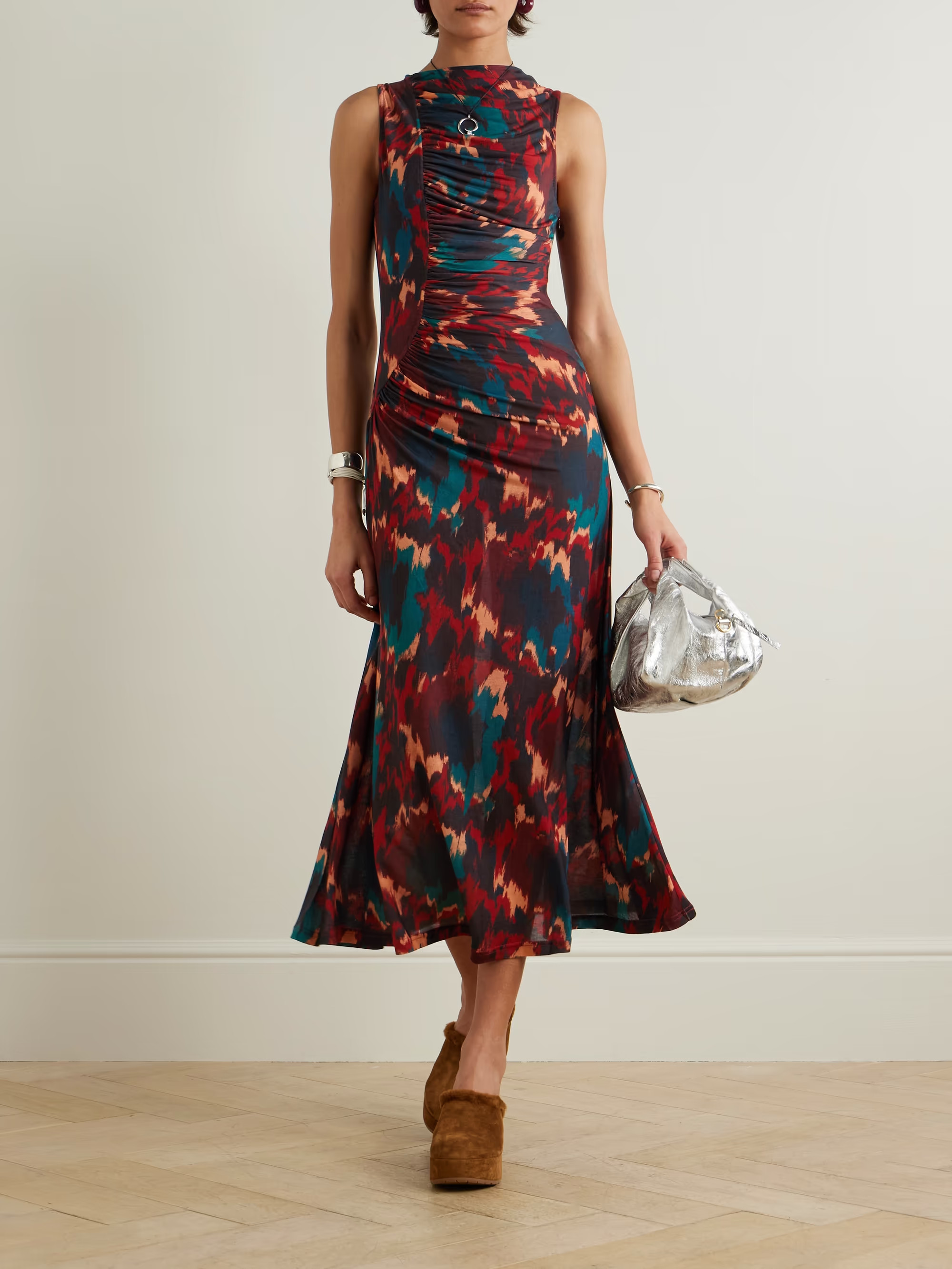 ULLA JOHNSONLivia ruched printed Lyocell-jersey midi dress | NET-A-PORTER (US)