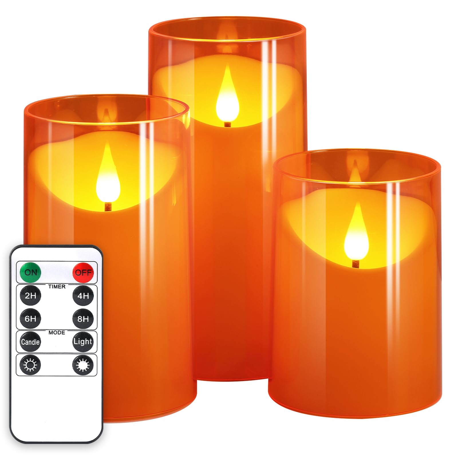 NURADA Flameless Candles with Remote Timers - 3D Wick Battery Operated LED Electric Fake Candles Realistic for for Halloween Thanksgiving Dinner Tables Wedding Party Home Fall Decor - 3 Pack Orange | Amazon (US)