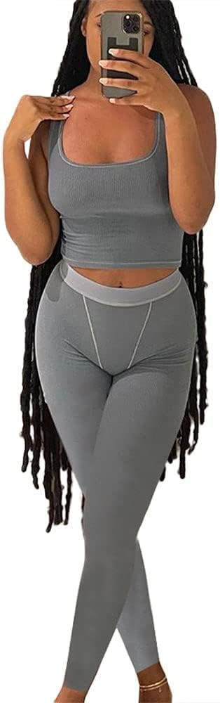 LICOBOD Casual Workout Sets 2 Piece Outfits for Women Ribbed Crop Tank Top High Waist Yoga Leggin... | Amazon (US)