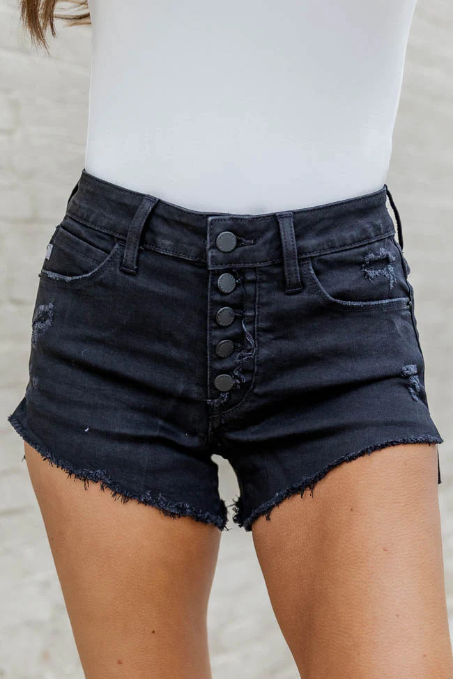Days In The Sun Black Button Fly Denim Shorts | Pink Lily