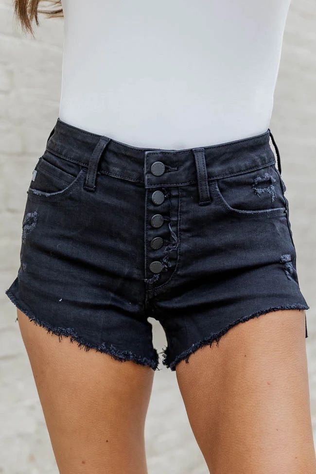 Days In The Sun Black Button Fly Denim Shorts | Pink Lily