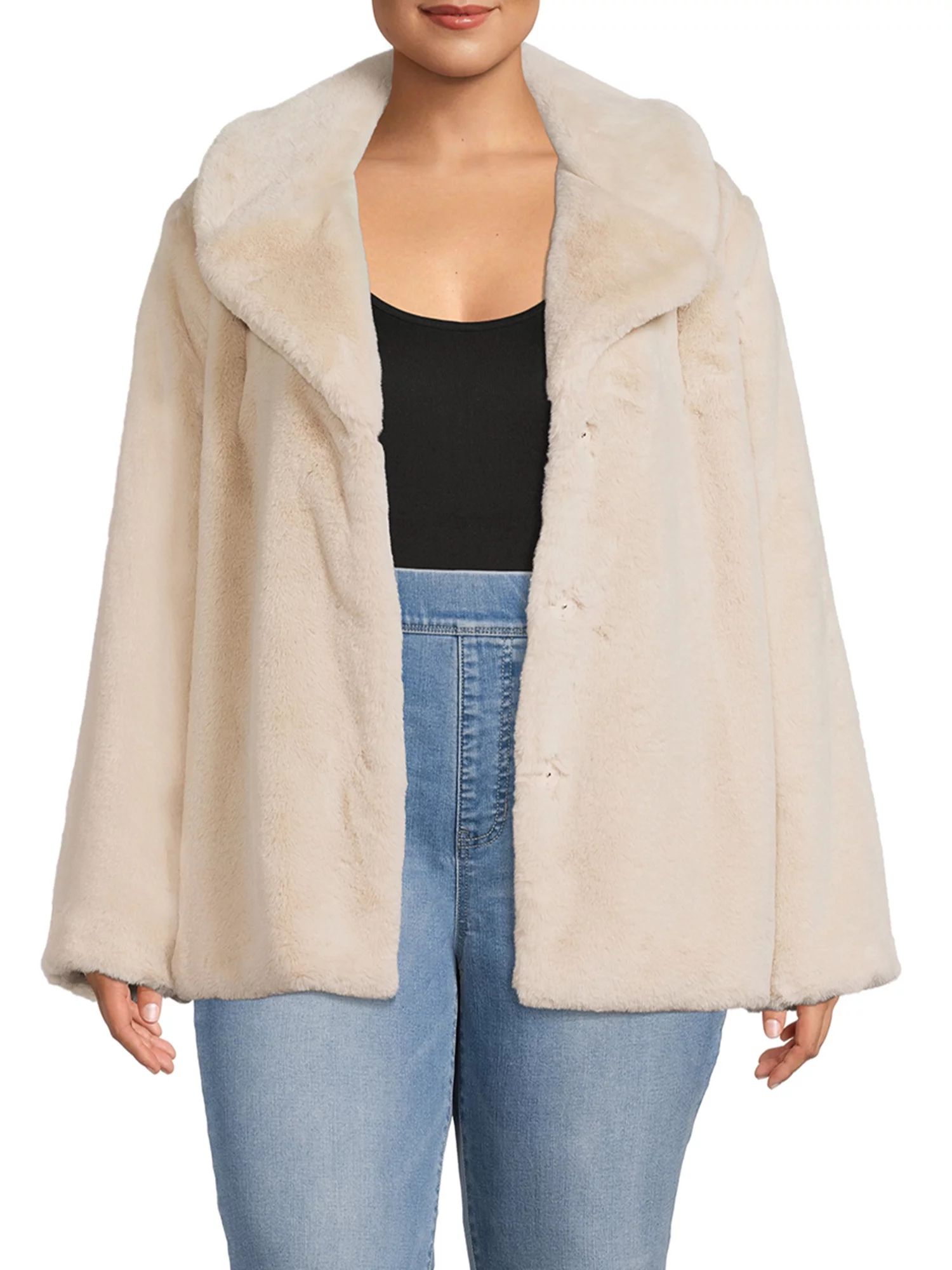 Time and Tru Women's and Plus Faux Fur Cropped Jacket | Walmart (US)