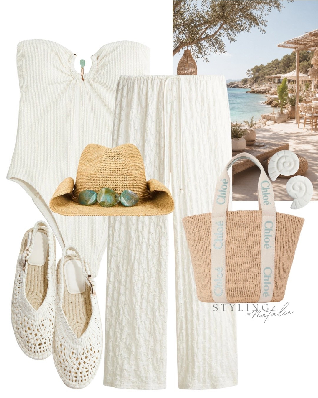 Beach chic 🐚 🏝️
Brandeis swimsuit, lace look pull on trousers, espadrilles, cowboy hat with turquoise stone, Chloe woody tote bag, seashell earrings.
H&m, high street, holiday outfit, summer style, beach club, Ibiza, swimwear

#LTKsummer #LTKuk #LTKswimwear