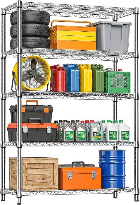 5-Tier Metal Storage Shelving Unit, Heavy Duty Chrome Wire Rack, Adjustable Shelves, 1750 lbs, 17... | Amazon (US)