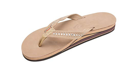 Rainbow Sandals Women's Double Layer Arch Premier Leather w/ 3/4" Swarovski Crystal Strap (Ladies X-Large / 8.5-9.5 B(M) US, Sierra Brown) | Amazon (US)