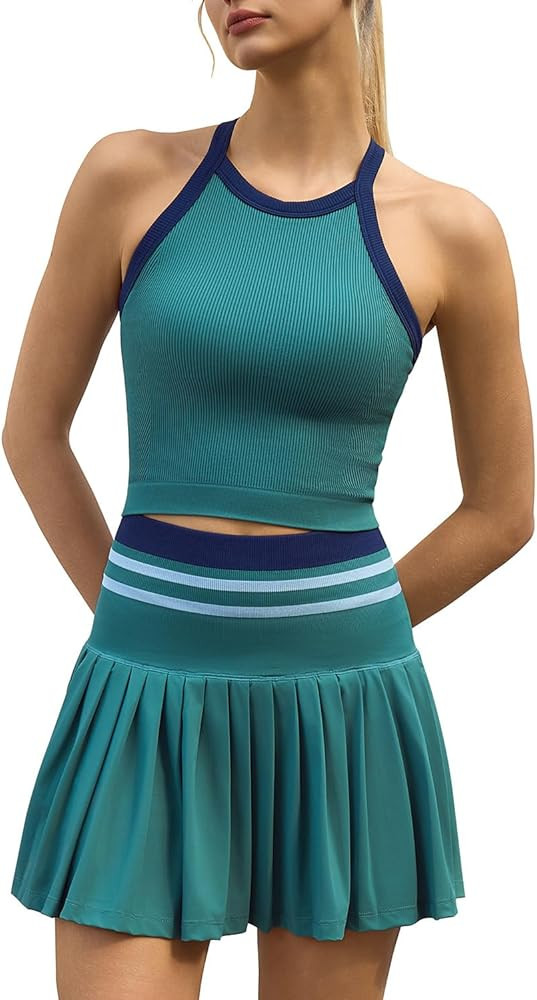 QINSEN Tennis Skirt Set for Women High Waisted Pleated Athletic Pickleball Skirt with Shorts Padd... | Amazon (US)