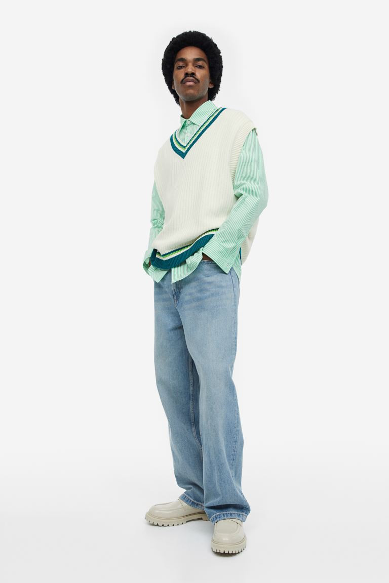 Relaxed Fit V-neck Sweater Vest - White/teal - Men | H&M US | H&M (US + CA)