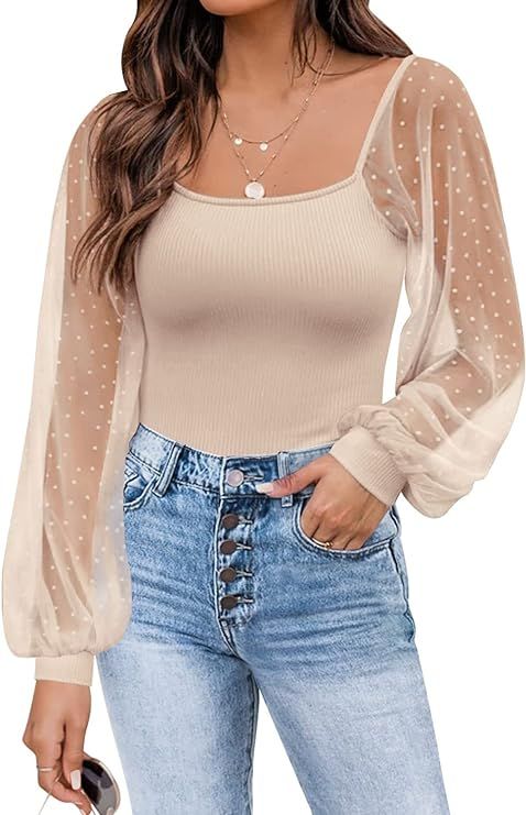 DOROSE Womens Mesh Long Sleeve Shirts Casual Blouses Tops | Amazon (US)