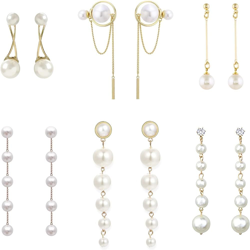 Gold Long Pearl Earrings Pearl Drop Earrings for Women Big Simulated Pearl Hanging Handmade Fring... | Amazon (US)